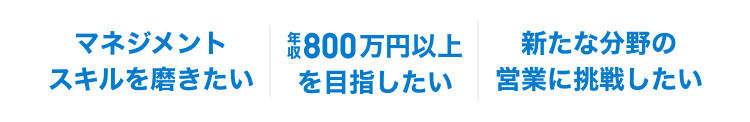 マネジメントスキルを磨きたい｜年収800万円以上を目指したい｜新たな分野の営業に挑戦したい